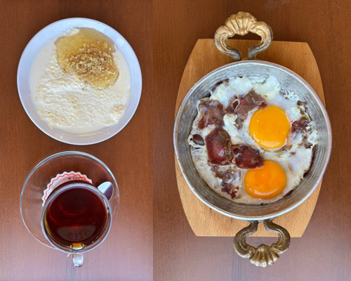 Pastırmalı Yumurta +Kaymak Bal Cevizli + Çay