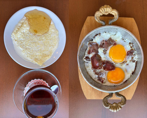 Pastırmalı Yumurta +Kaymak Bal Cevizsiz + Çay